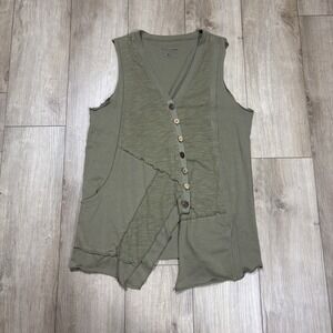 Neon Buddha Women's Size Large Lagenlook Green Vest Button Front Pockets